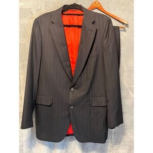 Carroll and Company Mens Pinstripe Suit 42L Black Red Lined Jacket Trousers